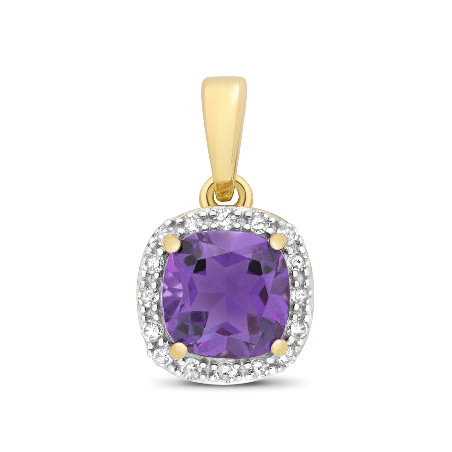9ct Gold Amethyst & Diamond Pendant - Halo