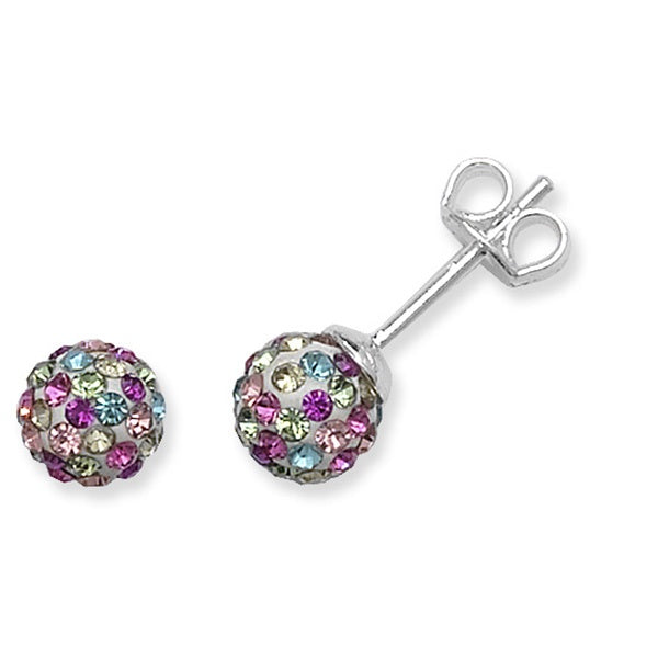 Sterling Silver Crystal Stud Earrings - Small Multi Coloured