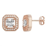 Rose Square Halo Earrings