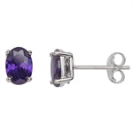 Silver Purple Cubic Zirconia Oval Earrings