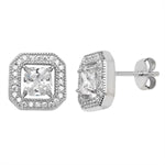 Square Cubic Zirconia Halo Earrings