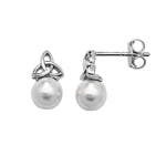 silver celtic pearl Earrings