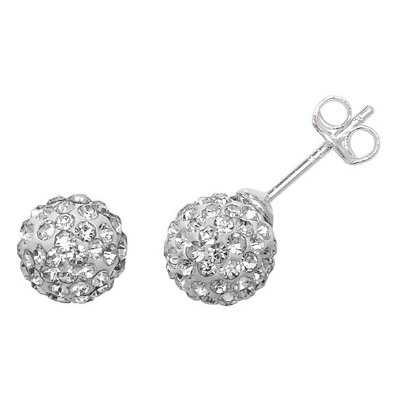 Sterling Silver Crystal Stud Earrings - White