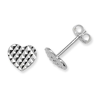 Silver Diamond Cut Heart Earrings