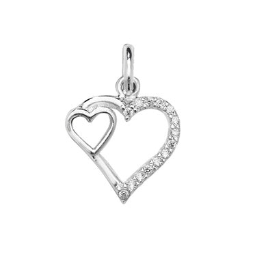 Silver Double Open CZ Heart Pendant