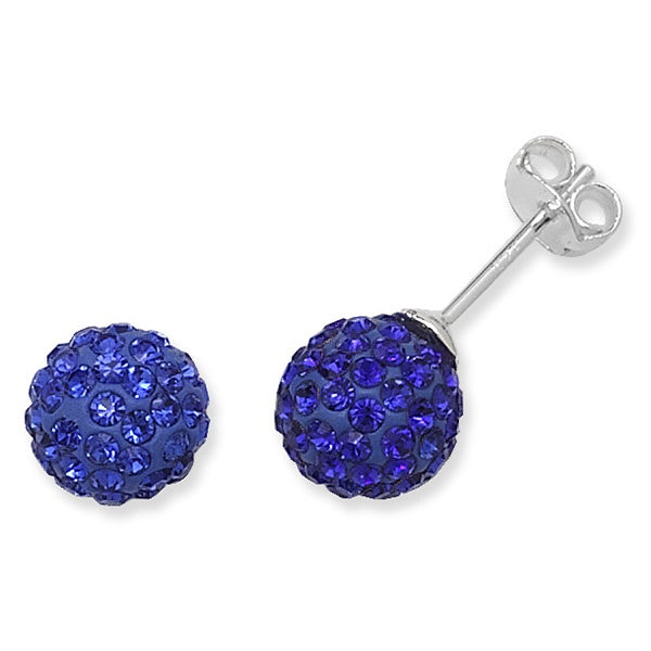 Sterling Silver Crystal Stud Earrings - Blue