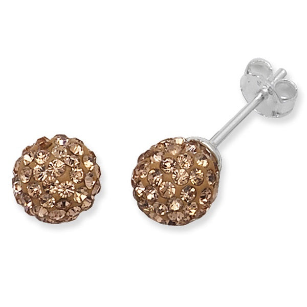 Sterling Silver Crystal Stud Earrings - Champagne