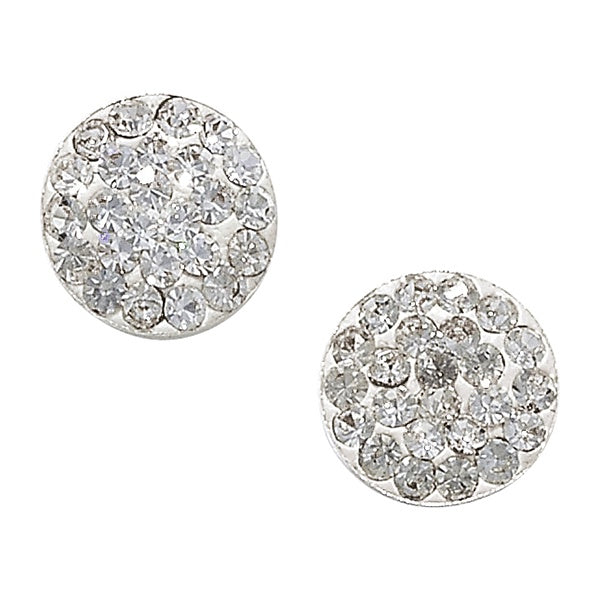 Sterling Silver Crystal Stud Earrings - Clear Flat Stud