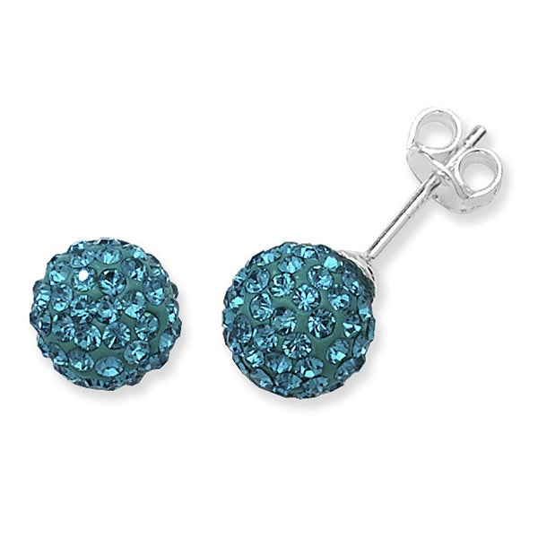 Sterling Silver Crystal Stud Earrings - Turquoise