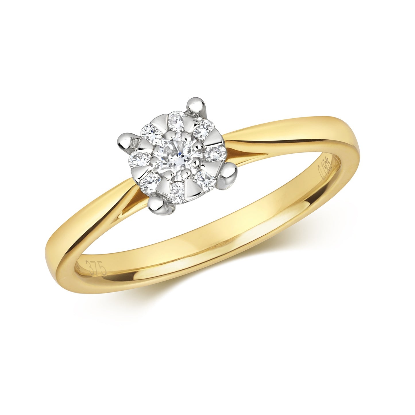 9ct Gold Illusion Set Diamond Solitaire Style Ring 0.18ct