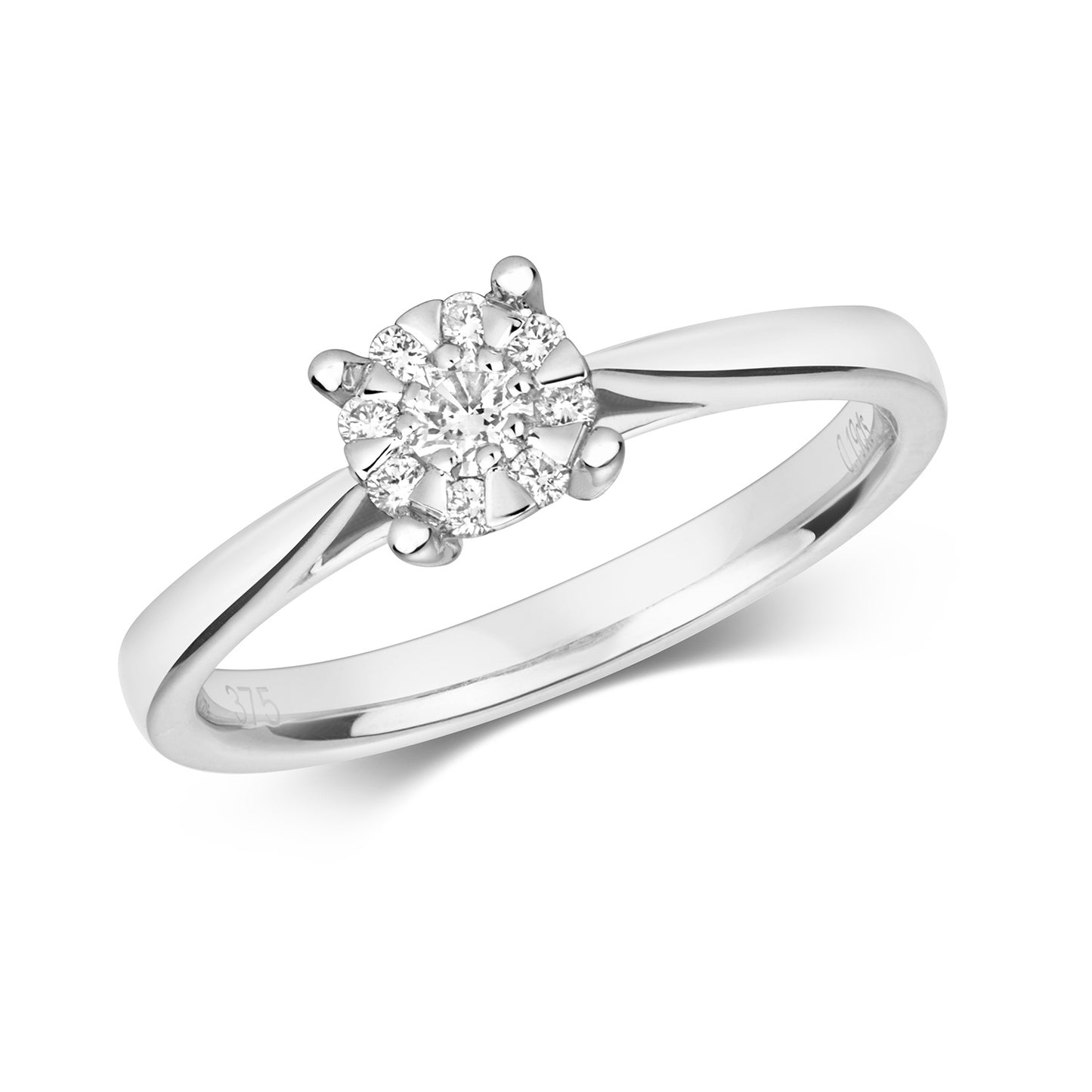9ct White Gold Illusion Set Diamond Solitaire Style Ring 0.18ct