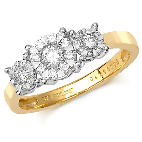 9ct Gold Diamond Trilogy Illusion Ring - RD113