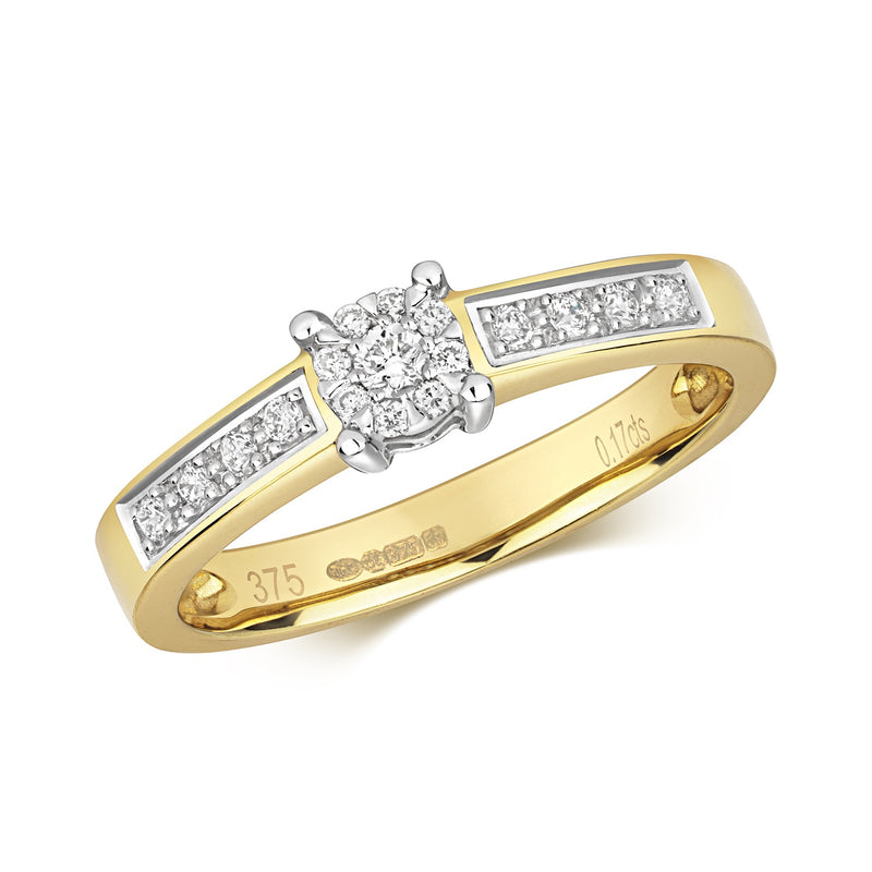 9ct Gold Diamond Ring with Diamond Shoulders 0.16ct - RD117
