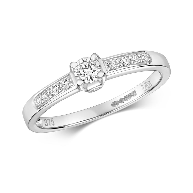 9ct White Gold Diamond Solitaire with Diamond Shoulders 0.25ct - RD134W