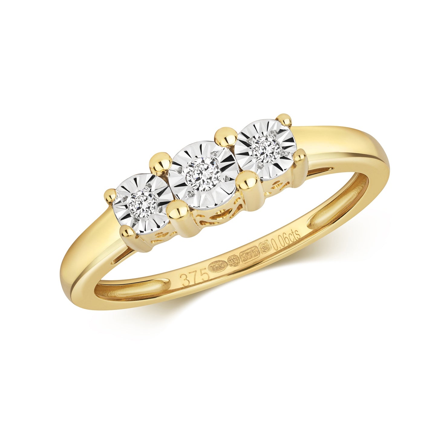 9ct Yellow Gold Illusion Set Trilogy Ring
