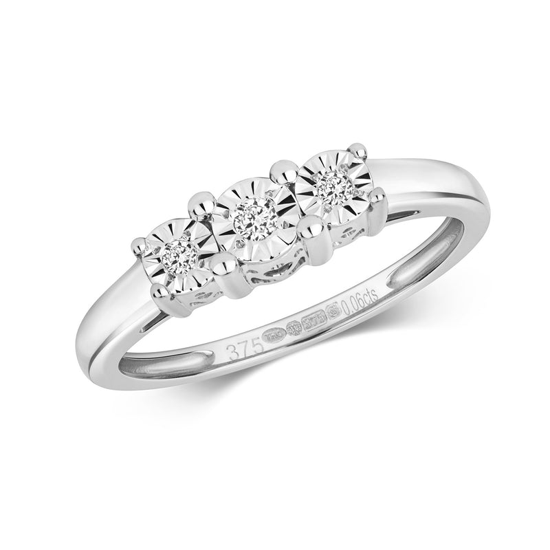 9ct White Gold Illusion Set Trilogy Ring