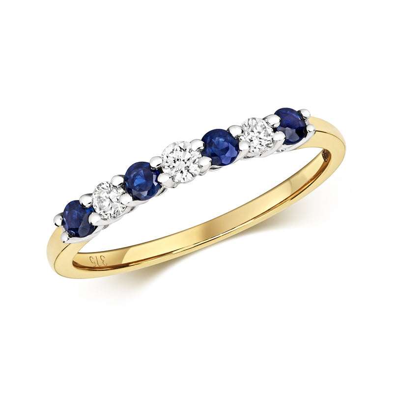 9ct Gold Sapphire & Diamond Claw Set Half Eternity Ring