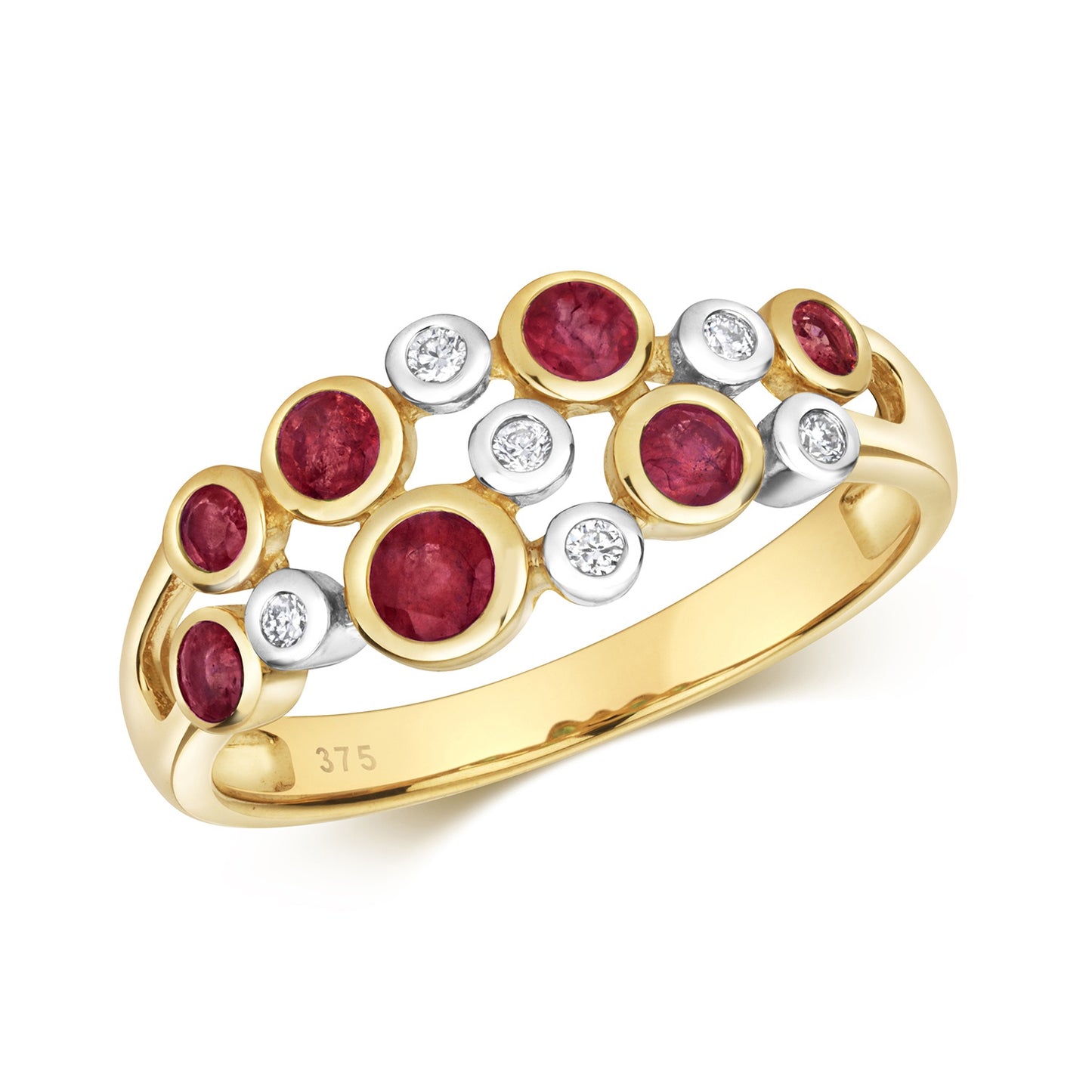 9ct Gold Diamond & Ruby Bubble Ring