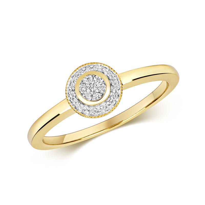 9ct Yellow Gold Diamond Halo Ring - RD527