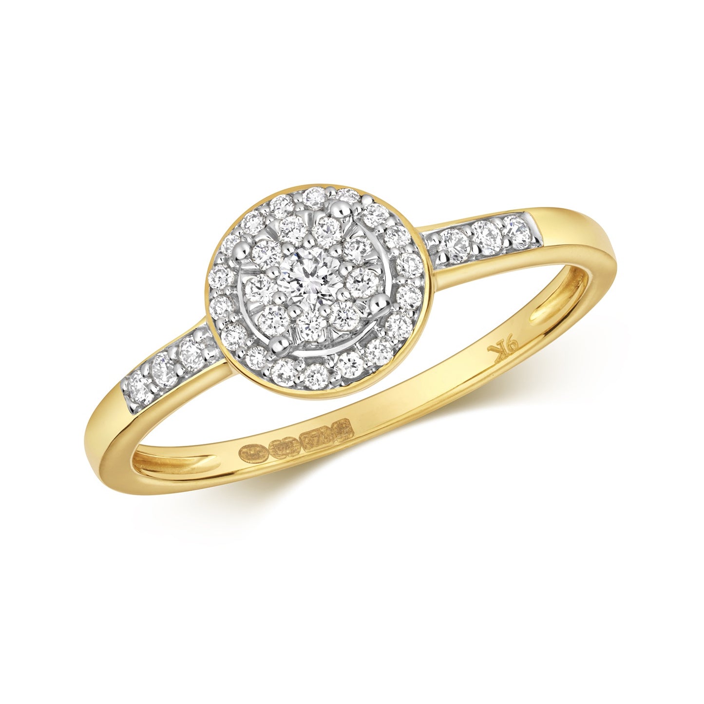 9ct Gold Diamond Halo Cluster Ring 0.20ct - RD561