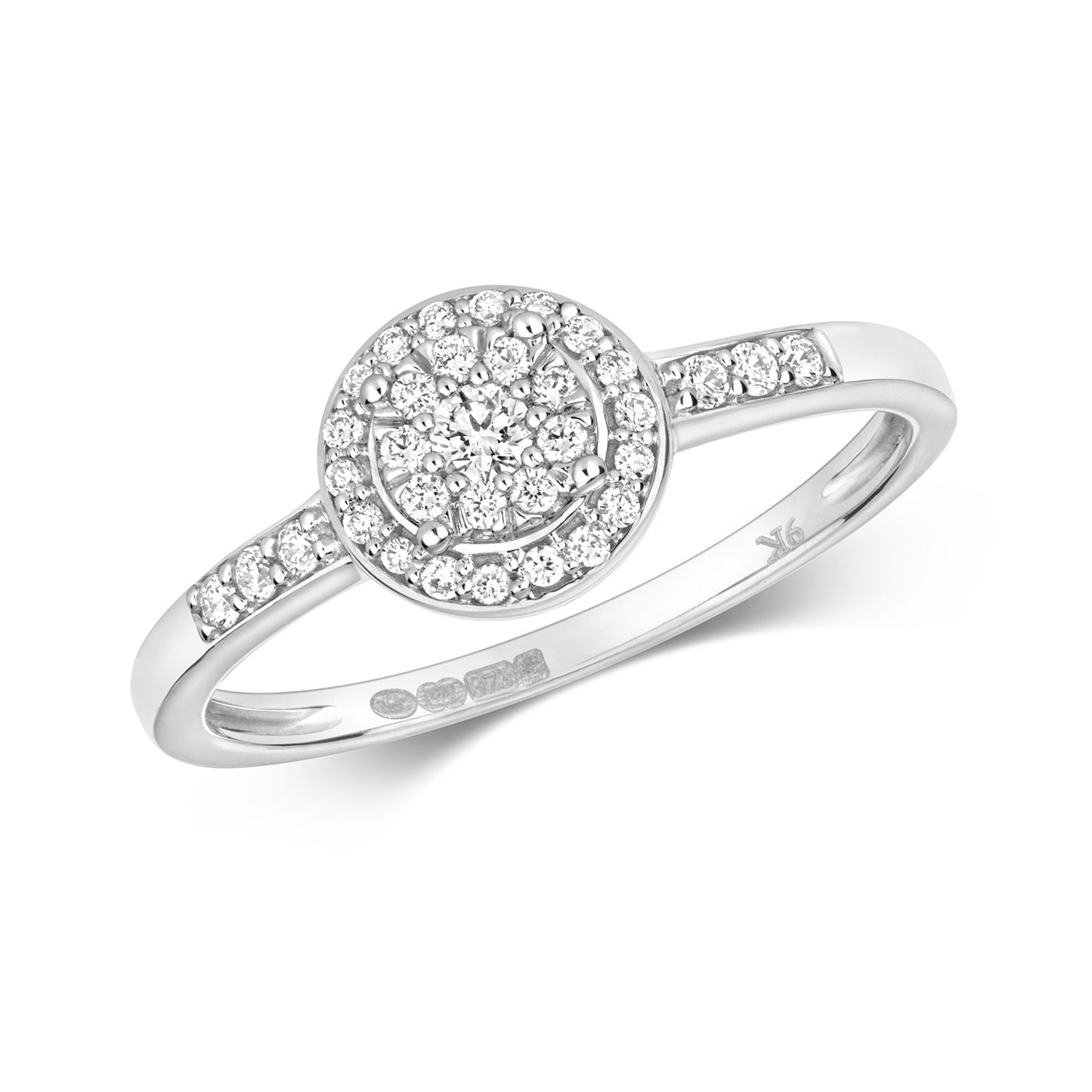 9ct White Gold Diamond Halo Cluster Ring 0.20ct - RD561W