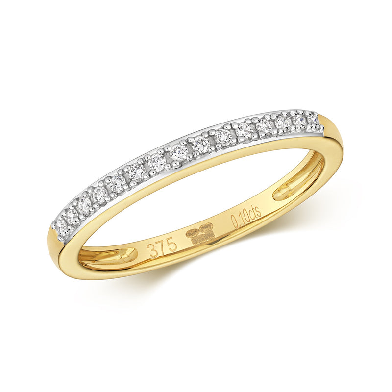 9ct Yellow Gold Half Eternity Ring - Claw Set 0.10ct