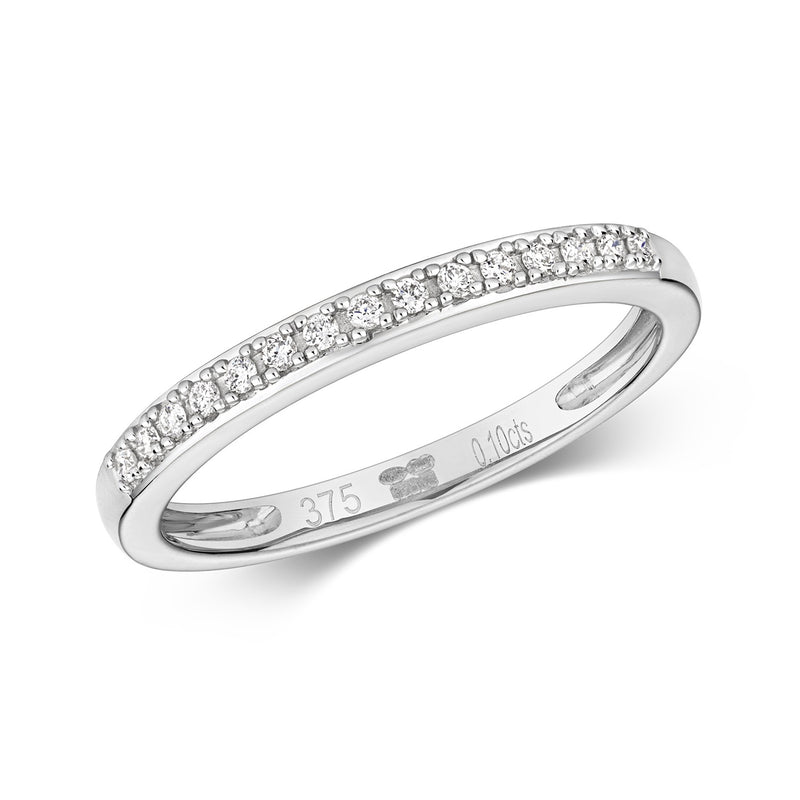 9ct White Gold Half Eternity Ring - Claw Set 0.10ct