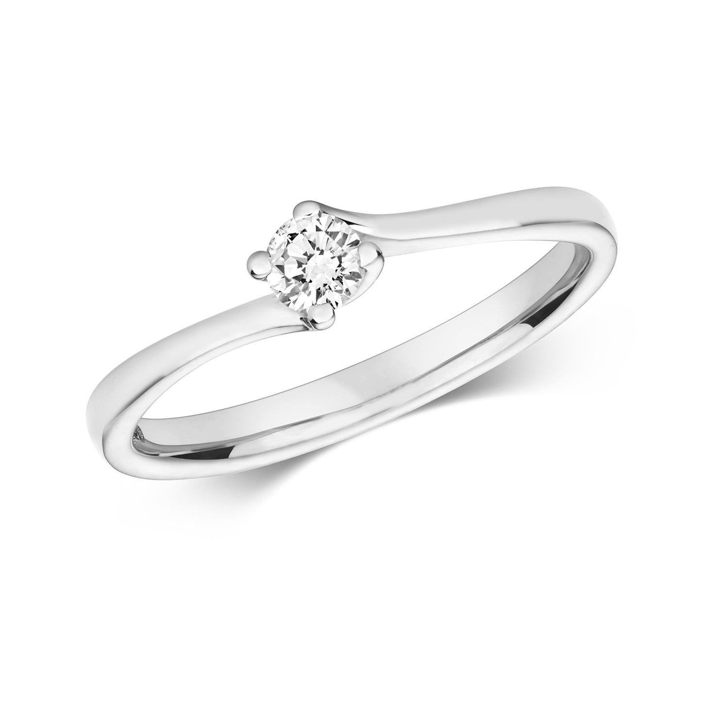 9ct White Gold Diamond Twist Solitaire Ring - 0.15ct