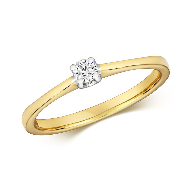 9ct Gold Four Claw Solitaire Diamond Ring 0.10ct - RD608