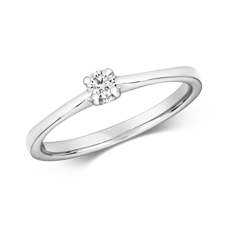 9ct White Gold Four Claw Solitaire Diamond Ring 0.10ct - RD608W