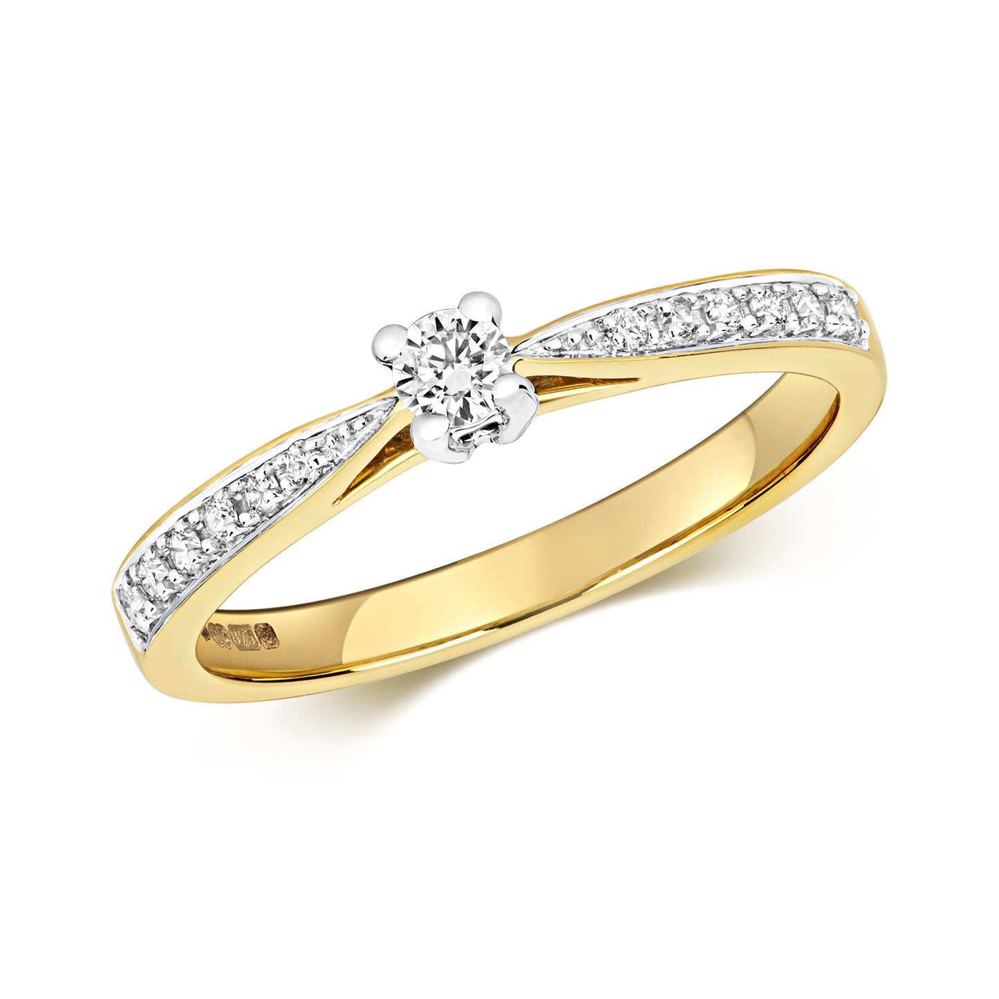 9ct Gold Diamond Solitaire with Diamond Shoulders 0.20ct