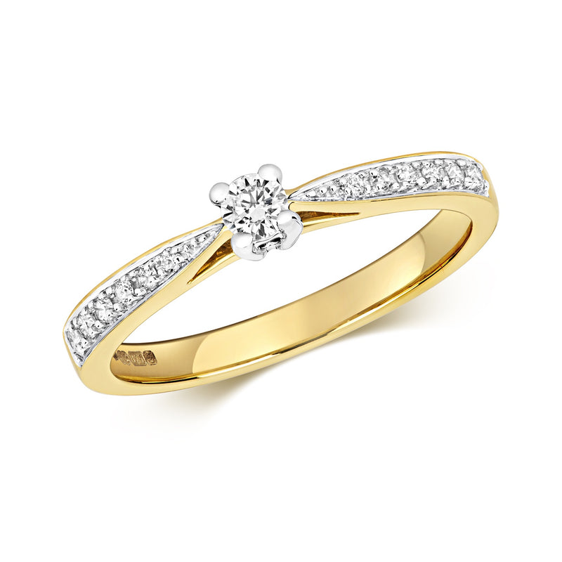 9ct Gold Diamond Solitaire with Diamond Shoulders 0.20ct - RD620