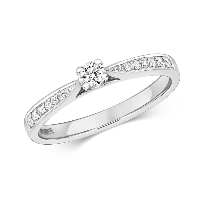 9ct White Gold Solitaire Diamond Ring with Diamond Shoulders