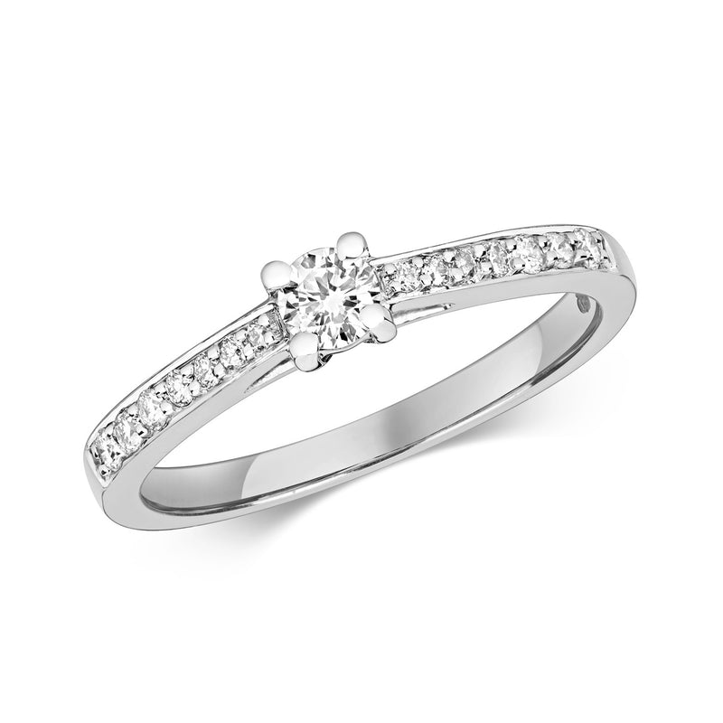 9ct White Gold Diamond Solitaire with Diamond Shoulders 0.27ct - RD631W