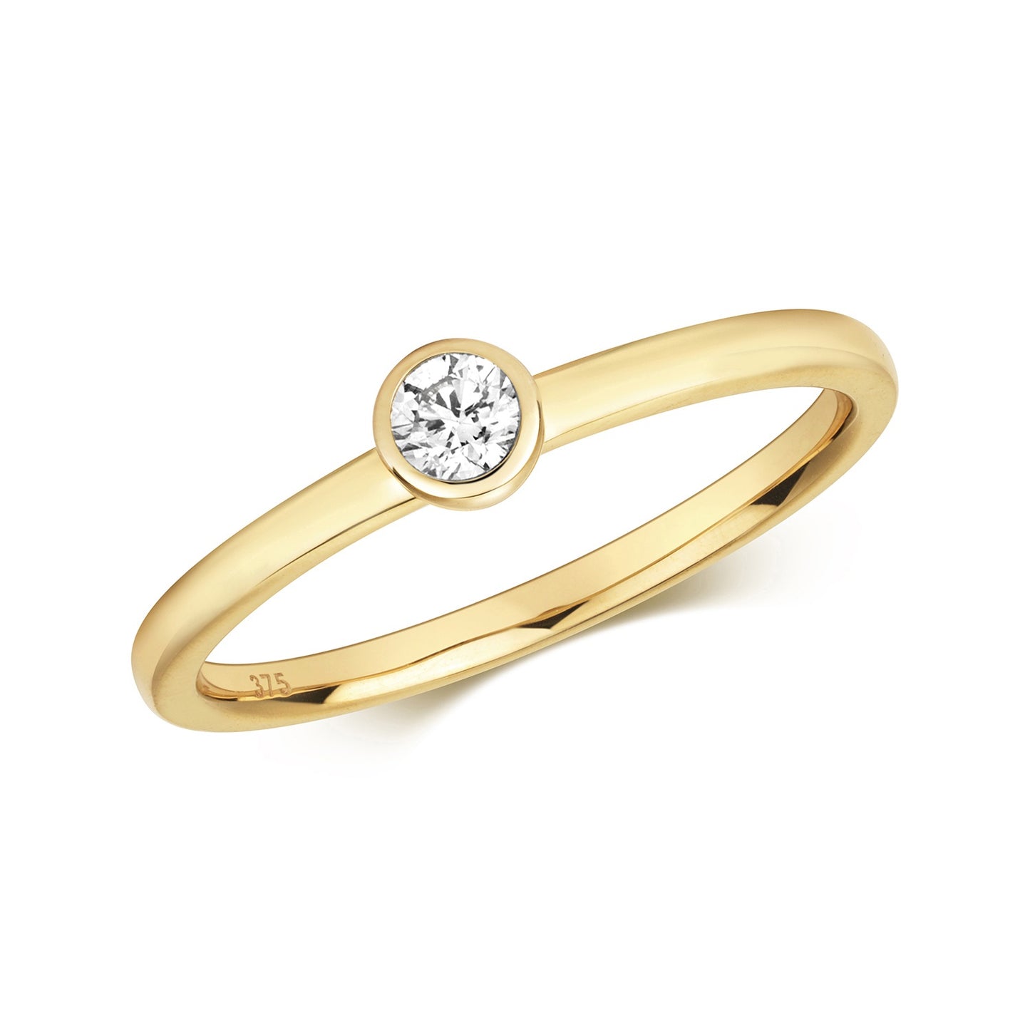 9ct Gold Diamond Rubover Set Solitaire Ring