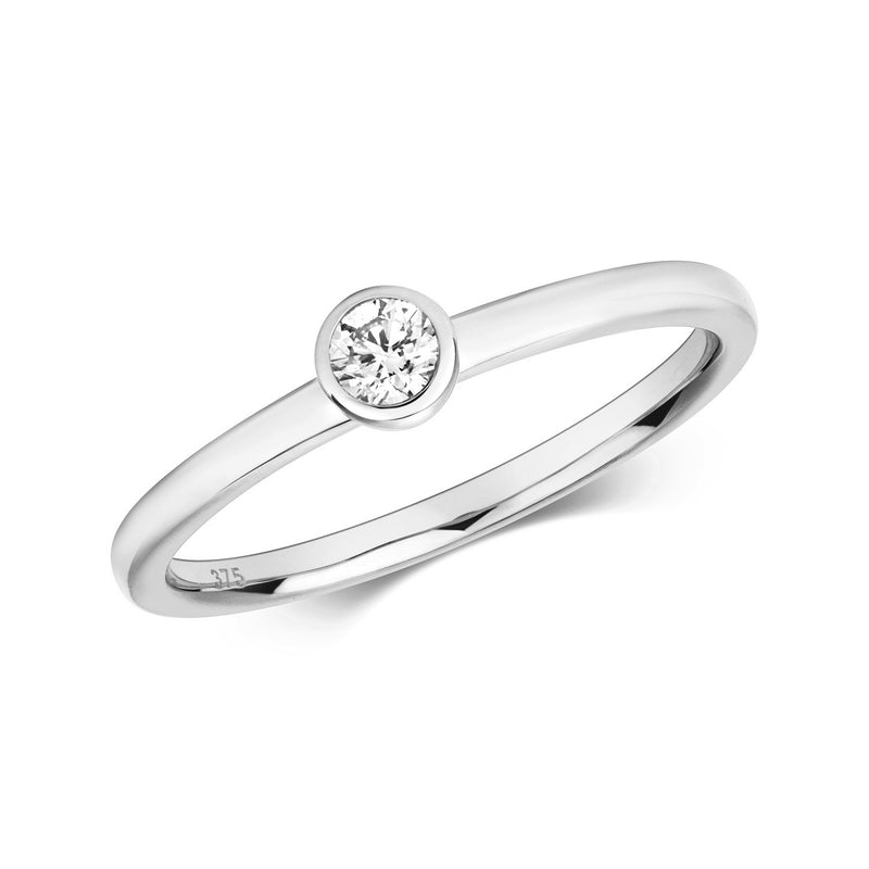 9ct White Gold Diamond Rubover Set Solitaire Ring - RD828W