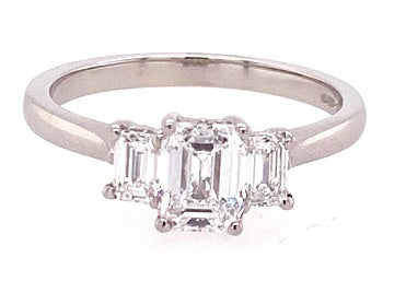 Platinum Emerald Cut Diamond D/SI1 Trilogy Ring 1.28ct