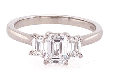 Platinum Emerald Cut Diamond D/SI1 Trilogy Ring - RN4505