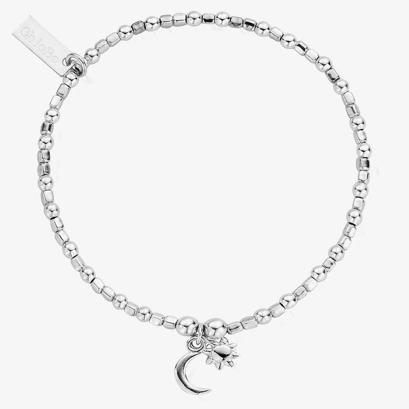 Chlobo Silver Mini Cube Dainty Moon & Sun Bracelet SBCFB582