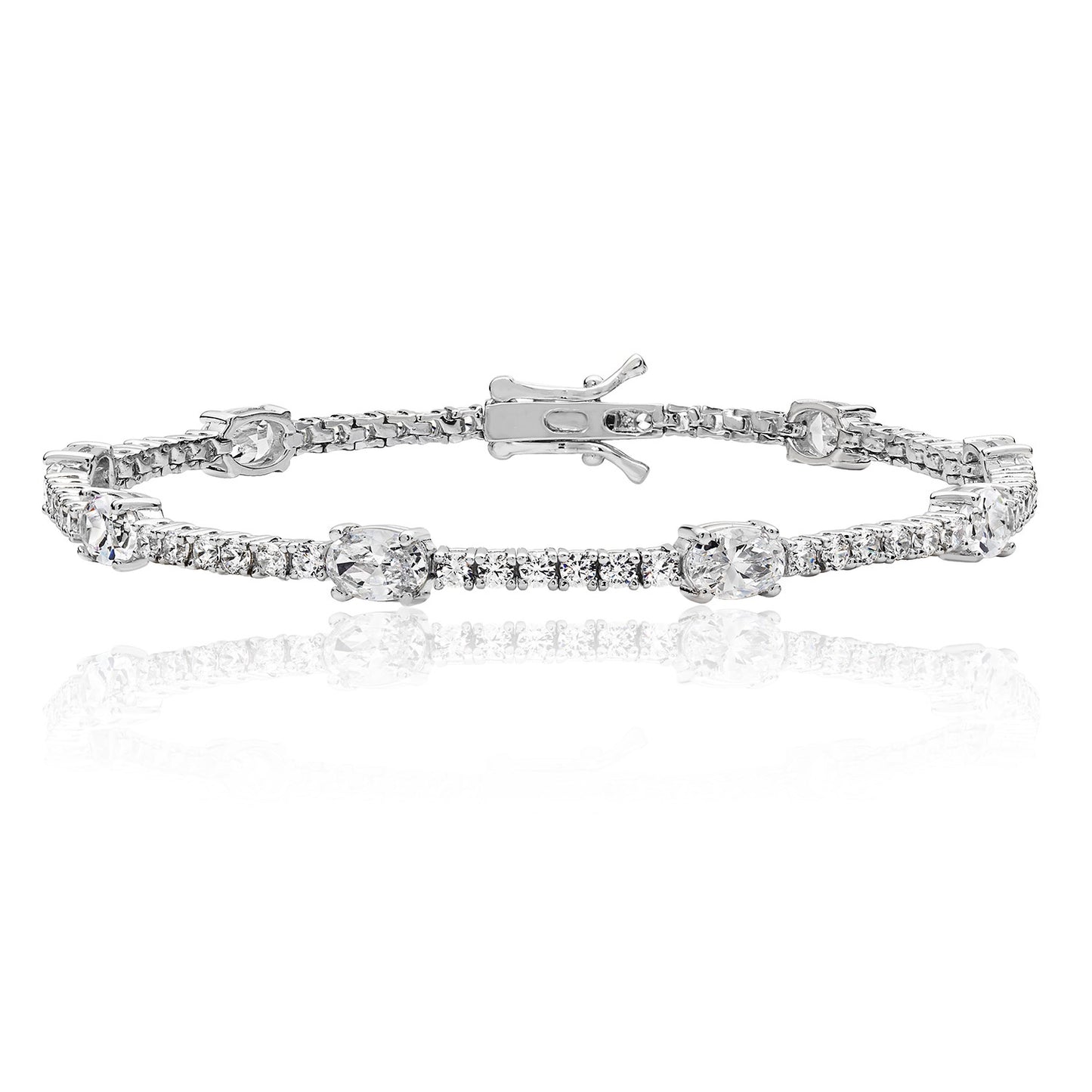 Sterling Silver Oval & Round CZ Tennis Bracelet
