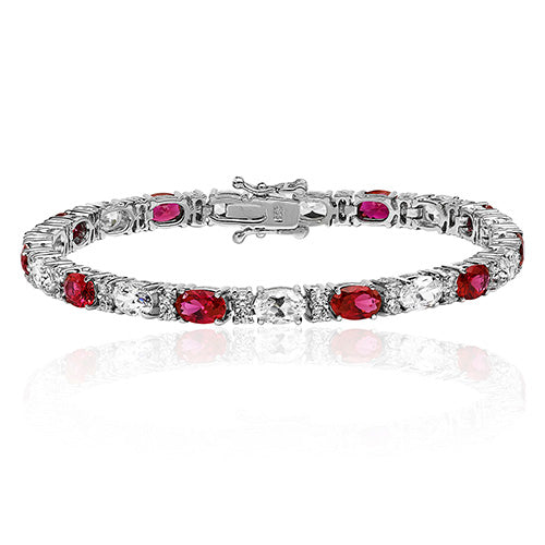 Silver Red (Ruby Colour) & White CZ Bracelet