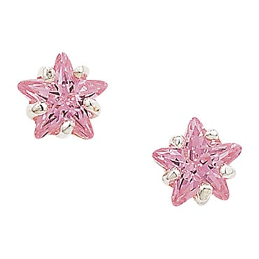 Silver Pink Star CZ Stud Earrings