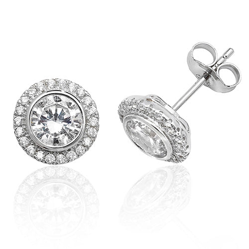 Silver Halo CZ Earrings