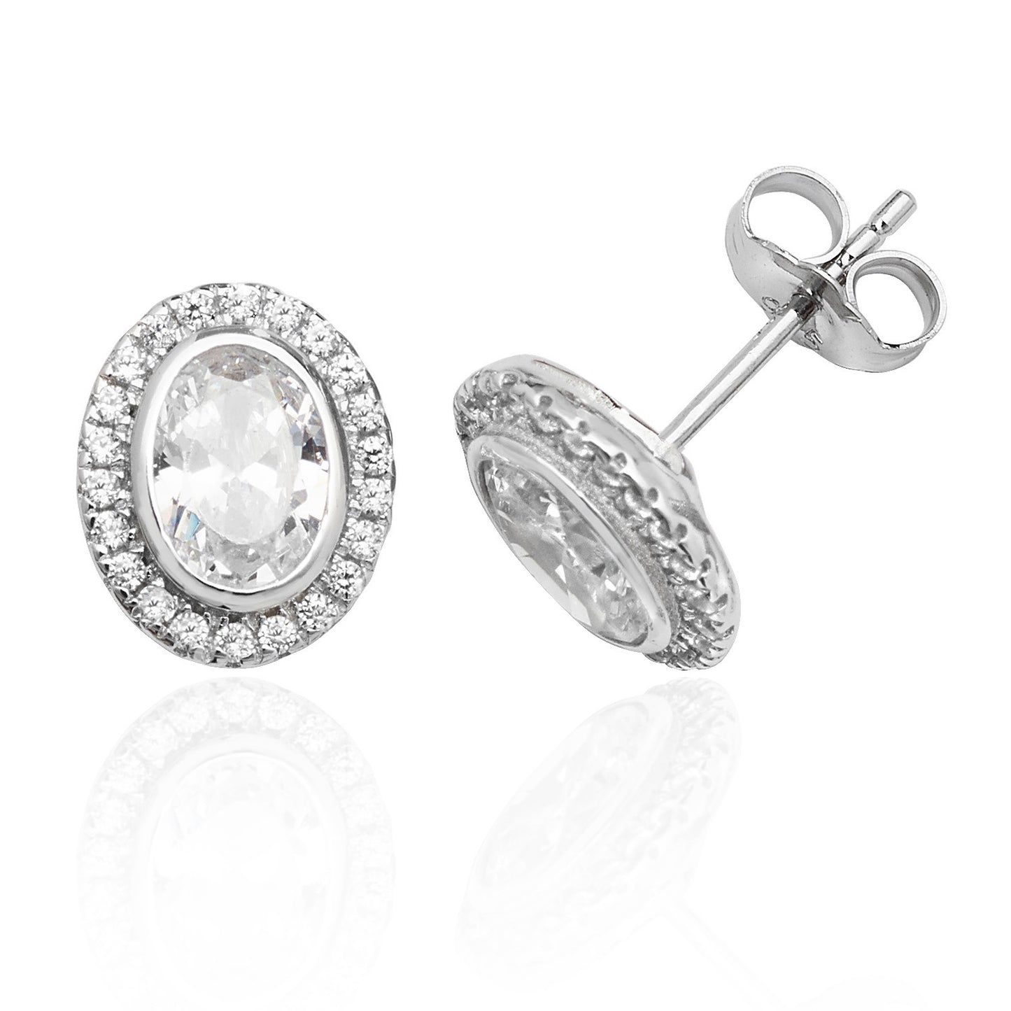 Sterling Silver Oval CZ Earrings Halo
