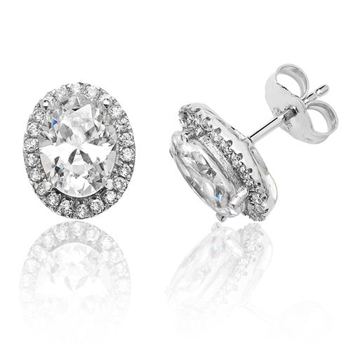 Silver Oval Halo CZ Studs SEG0025CZ