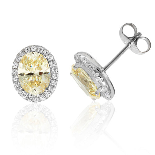 Silver Yellow CZ Halo Earrings