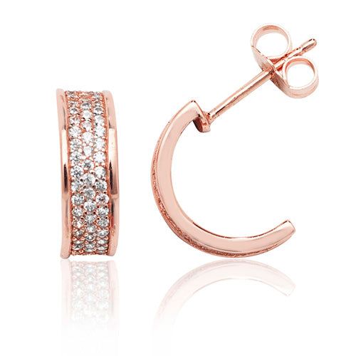 Rose Gold Plated Three Row Hoop Earrings