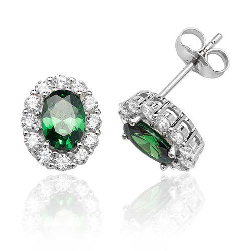 Silver CZ Green Cluster Earrings
