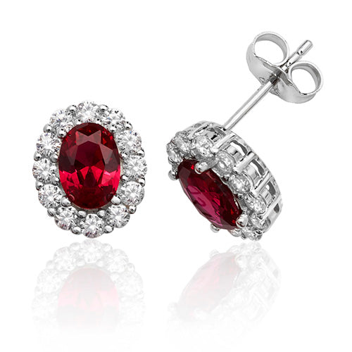 Silver CZ Red Cluster Earrings