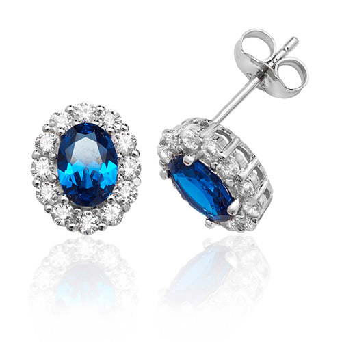 Silver CZ Blue Cluster Earrings